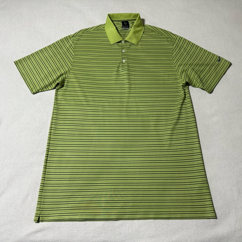 Nike Golf Polo Mens‎ 2XL Striped Green Dri Fit UV Shirt 100% Polyester